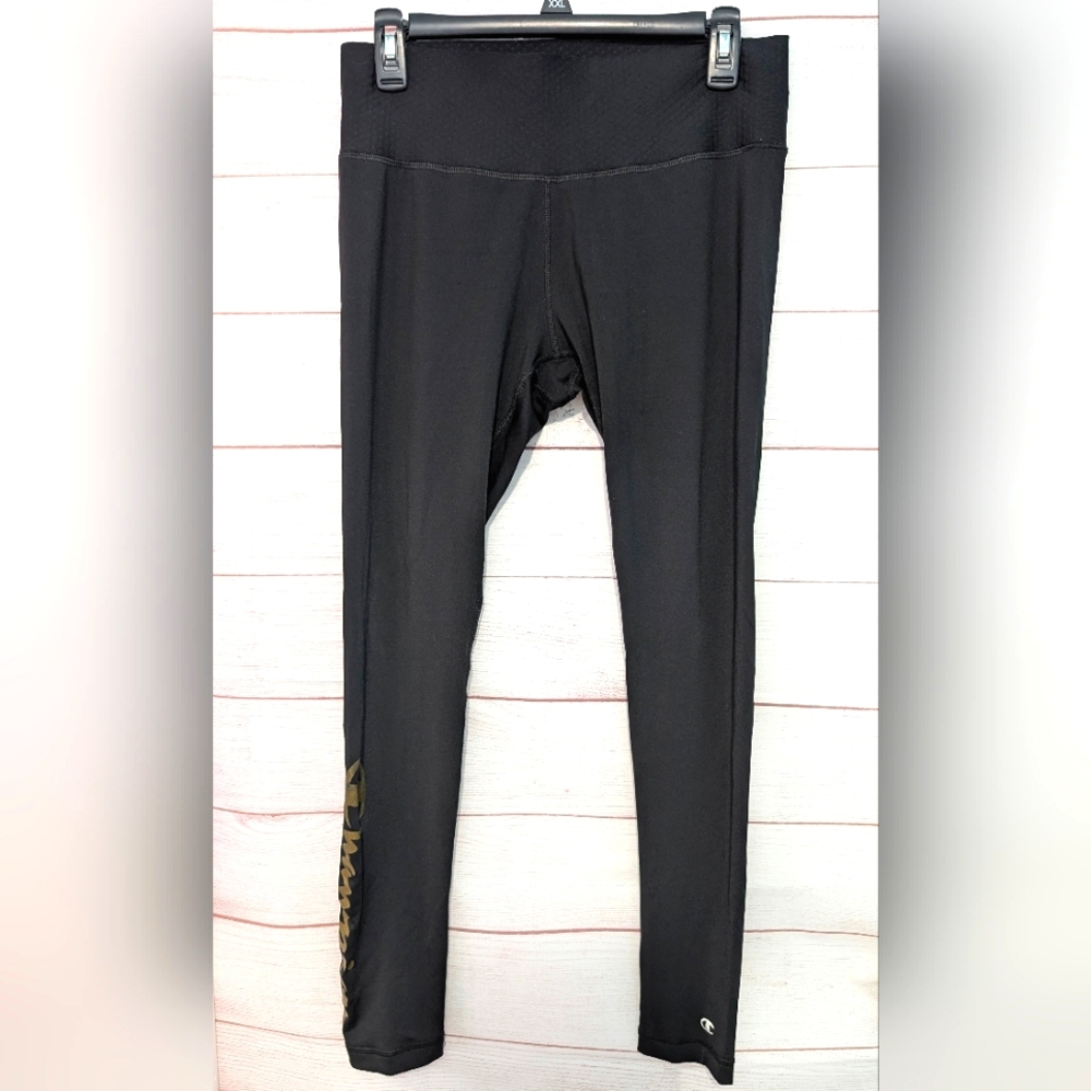 Retro Champion Athletic Leggings with Gold Detail Size L